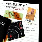 A notebook that reads "Who are they?! Artist Profile: Josh Trett" with a photo of a bearded man, scribbled notes, and pasted images.