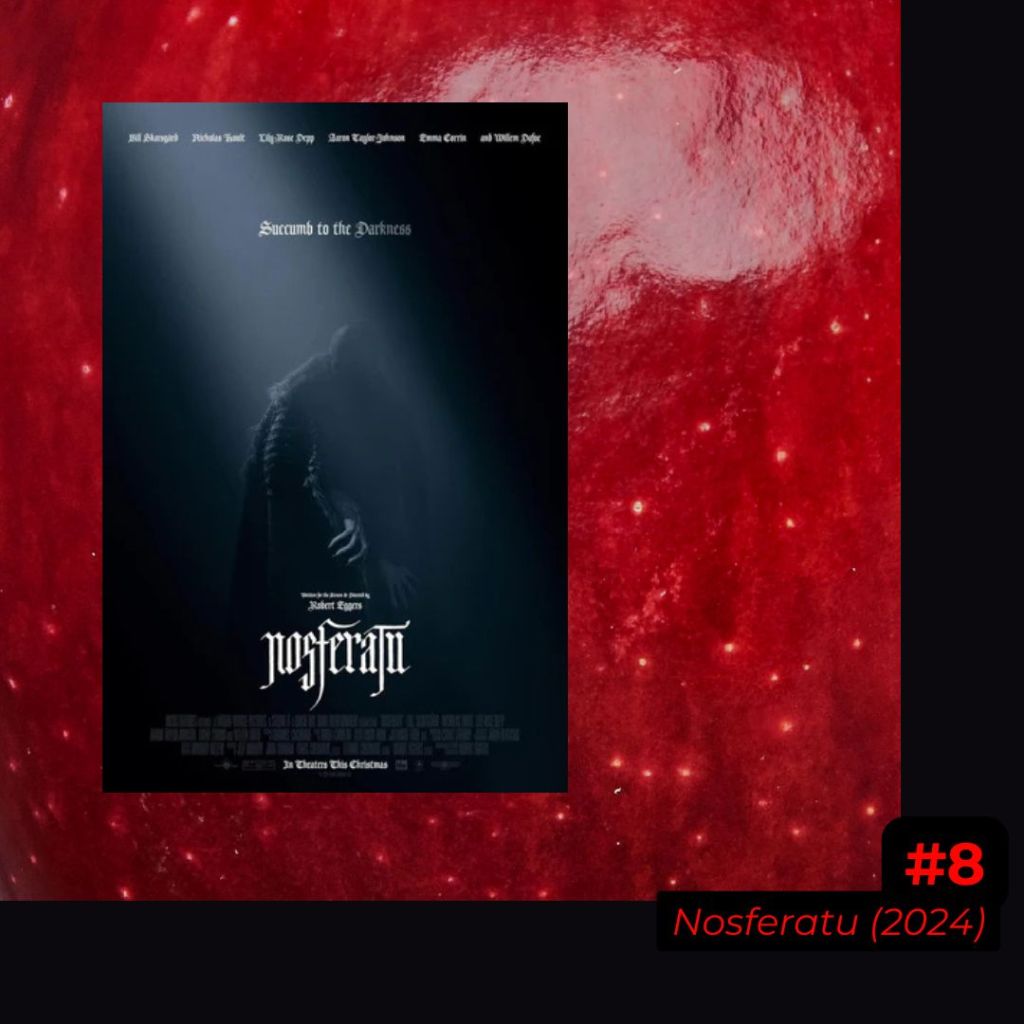 Poster of nosferatu on blood-red background.