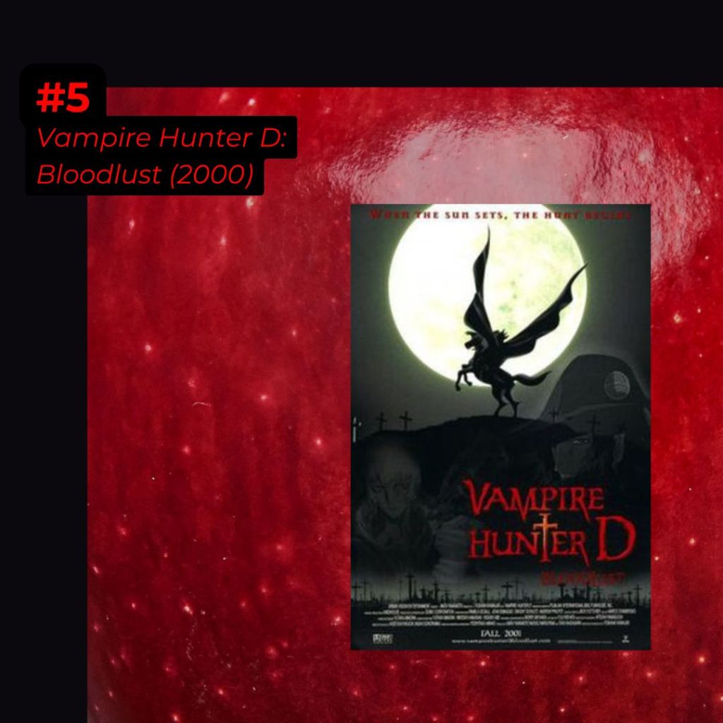 Poster of vampire hunter d on blood-red background.